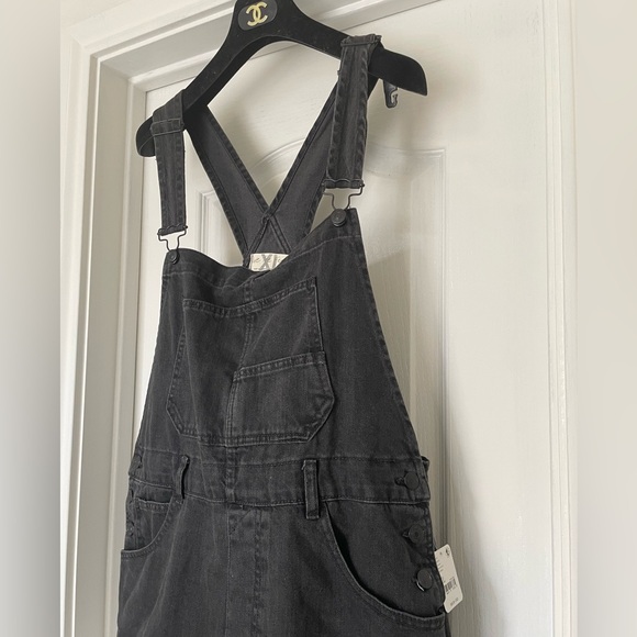 NWT Free People Ziggy Denim Shortalls Black Overalls Shorts XL we the free - Picture 8 of 11